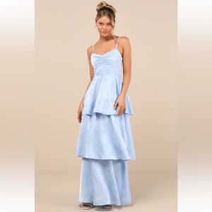 Lulu's Blue Satin Floral Dress